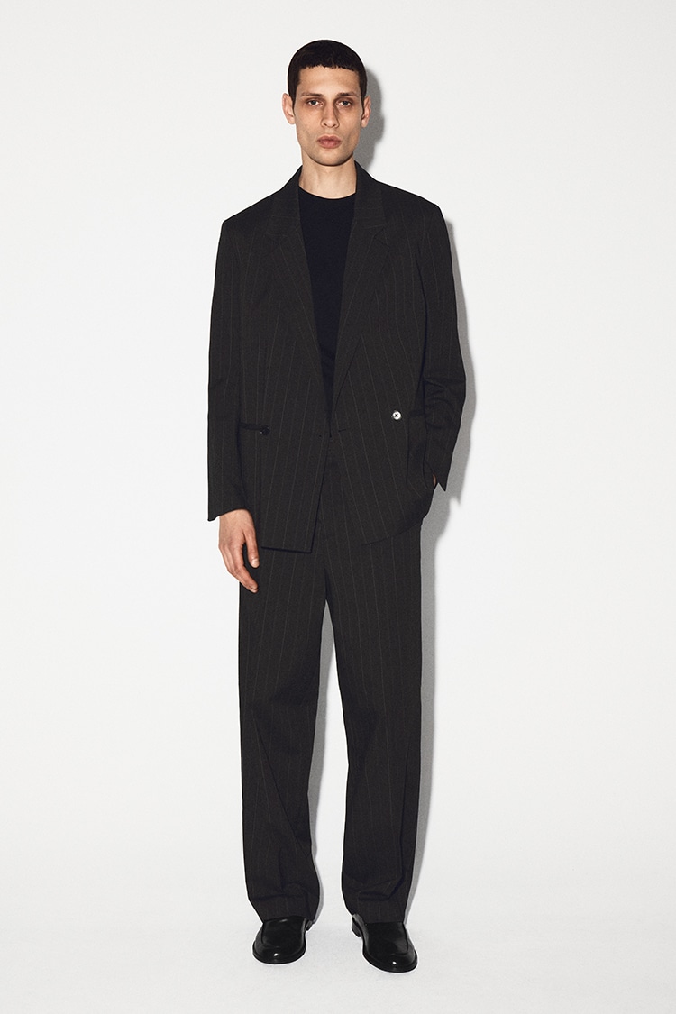 ピンストライプ ワイドレッグパンツ